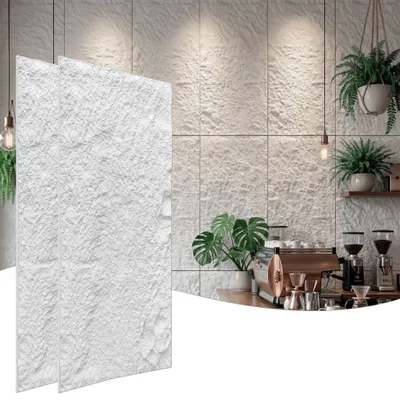 Produktbild von YARDIN PolyurethanWandverkleidungen mit edler Steinoptik, 3 cm Dicke, 2 Stück Reinweiß Paneele für kreative Wandgestaltung, Modell A