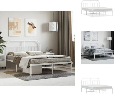 Produktbild von vidaXL Bettgestell mit Kopfteil Metall Weiß 140x200 cm -  Betten & Bettgestelle