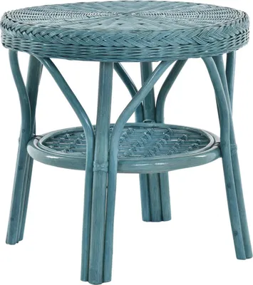 Produktbild von KRINES HOME Rattan-Tisch / Beistelltisch Rund / Couchtisch Rattantisch Ablage (Blau)