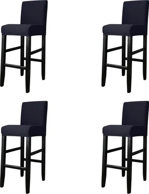 Produktbild von Barhocker Bezüge 4er Set Hussen Stretch Stuhlhussen mit Rückenlehne für Hochstühle, Blau
