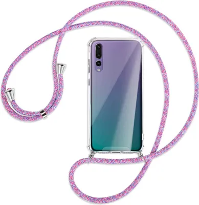 Produktbild von Handykette Backcover-Schutzhülle mit Band (Metall silberfarben) für Huawei P20 Pro - lila/rosa/blau