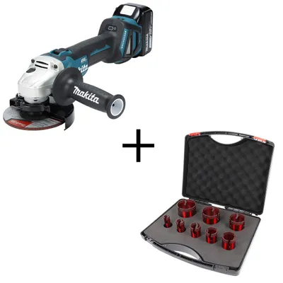 Produktbild von Makita Akku-Winkelschleifer 125mm mit Speedmaster Fliesenbohrer-Set 8-teilig M14