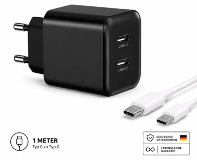 Obrázek produktu pro Nabíječka USB-C se 2 porty USB-C – Černá / Typ-C 1 metr