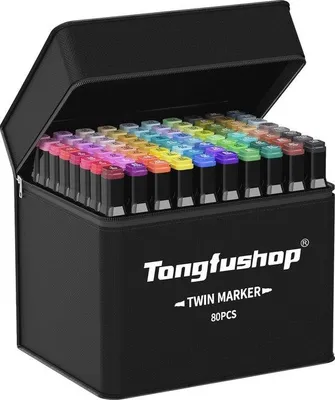 Produktbild von Famanu Set von 80 Filzstiften mit Doppelspitze - Marker Set für Studenten und Künstler