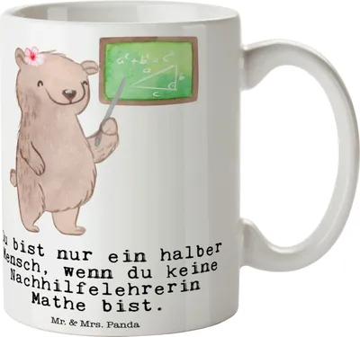 Produktbild von Mr. & Mrs. Panda haferl Nachhilfelehrerin Mathe Herz - Weiß - Geschenk, Nachhilfe, Trinkbecher, Teetasse, Lustig, Kaffeetasse, Nachhilfeunterrricht, Spruch, Keramiktasse