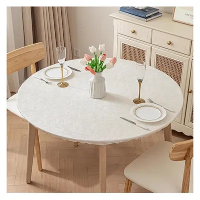 Obrázok produktu pre Okrúhla obrus, priemer 90 cm, biela, polyester, vodeodolná, chráni pred škvrnami