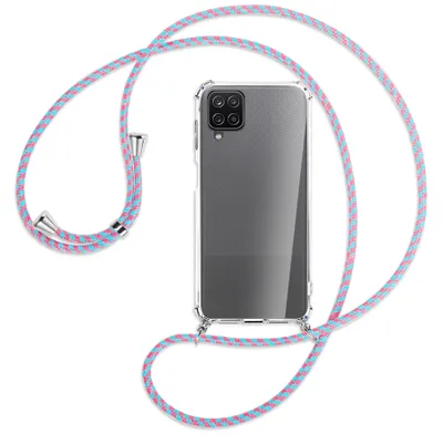 Produktbild von Handykette Backcover-Schutzhülle mit Band (Metall silberfarben) für Samsung Galaxy A12 - pink/mint