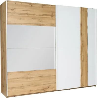 Produktbild von 200 cm breiter Kleiderschrank mit 2 Türen | 10 Fächer | Farbe: Eiche / Weiß