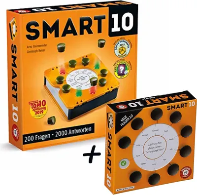 A product shot of two boxes of the game Smart 10, one larger and one smaller, with a plus sign in between them, suggesting a bundle.