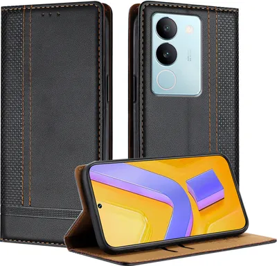 Produktbild von Handyhülle für Vivo V29 5G Leder Flip Klappbare Schutzhülle mit Standfunktion Schwarz