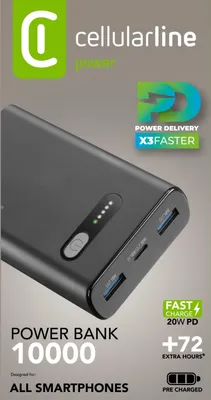 Image de Cellularline PBFAST01PD10000K Banque d'énergie au lithium-ion (Li-Ion) 10000 mAh Noir