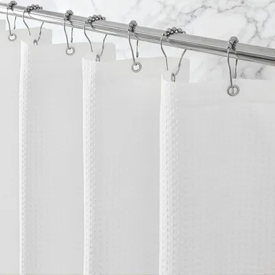 Produktbild von Wasserdichter Duschvorhang in Waffelstruktur, 180 x 180 cm, 260 g/m², hochwertiges, schweres Material, schimmelresistent, mit 12 Edelstahlhaken, r Hotel- und Spa-Stil, maschinenwaschbar, weiß