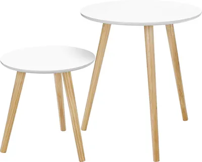 Produktbild von SONGMICS Runder Beistelltisch, 2 moderne Couchtische, Minimalistischer skandinavischer Stil, Couchtische mit Massivholzbeinen
