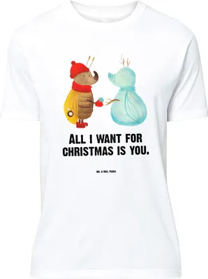Produktbild von Mr. & Mrs. Panda Größe XL T-Shirt Nachtfalter Schneemann - Weiß - Geschenk, Weihnachten, Schnee, Winter, Shirt, mit Spruch, Weihnachtsgruß, Tshirt