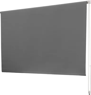 A gray blackout roller blind is shown against a white background.