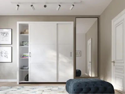 Produktbild von Kleiderschrank FRAMA 185cm Weiß Schiebetürenschrank