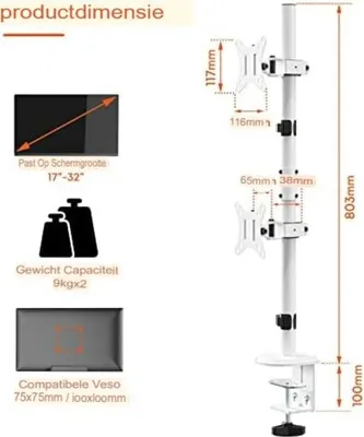 Image de Gratyfied - Bras pour moniteur 2 écrans - Bras pour moniteur 2 écrans - Support de bras pour ordinateur portable - Support de bras pour ordinateur portable