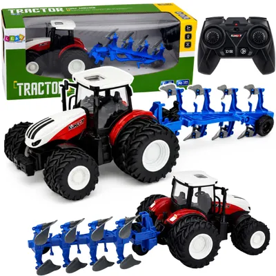 Produktbild von Rc Ferngesteuerter Landwirtschaftstraktor mit Doppelfurchenpflug Rot 1:24