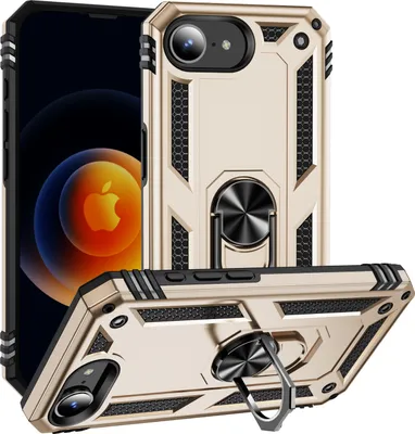 Produktbild von Schutzhülle für iPhone 16e/iPhone 17e, Dual Layer Robust Militäre Fallschutz Hülle mit Ringhalterung Ständer Gold