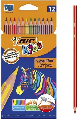 Produktbild von BIC Kids Eco Evolution Stripes 12 Farbstifte, Extrem stark, Magnettafeln, Kühlschränke, Whiteboards, DIY