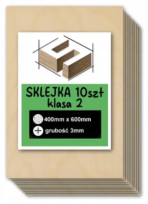 Zdjęcie produktu dla Sklejka brzozowa, formatki prostokątne do cięcia laserem i grawerowania – CNC, modelarstwo, pirografia, decoupage, malowanie, dekoracje i rękodzieło DIY – klasa 2 – 40 × 60 cm (400 × 600 mm) – 3 mm – 10 szt.