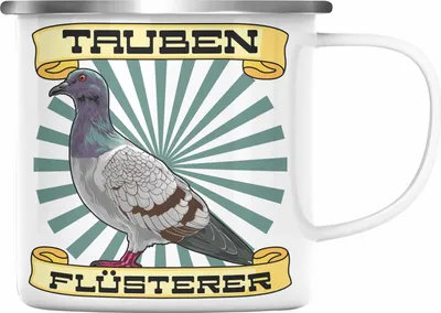 Produktbild von Trendation - Tauben Geschenkidee Taubenflüsterer Emaille Tasse mit Spruch für Taubenbesitzer Geschenk Taubenzüchter (Silber)