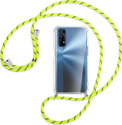 Produktbild von Handykette Backcover-Schutzhülle mit Band (Metall silberfarben) für Realme 7 (RMX2151) - neongelb
