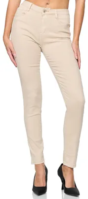 Image de Elara Damen : Pantalon stretch slim fit, type jean, extensible, motif "Chunkyrayan", modèle G09-15, couleur beige, taille 44 (2XL)