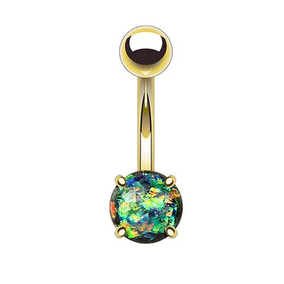 Produktbild von Taffstyle Bauchnabelpiercing Bauchnabelpiercing Stecker vergoldet mit eingefassten Glitter Opal, Dunkelgrün