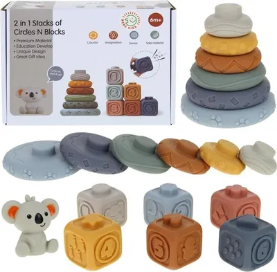 Obrázok produktu pre Senzorické bloky Gumové mäkké koaly Montessori veža Pyramídové hryzátka