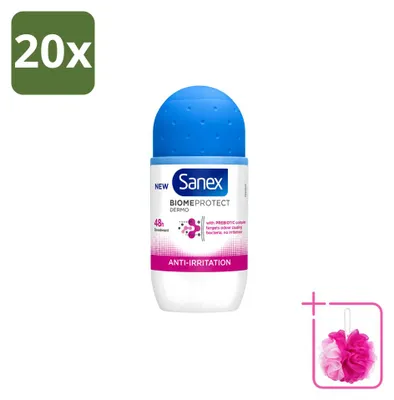 Imagen del producto de 20 unidades de Sanex BiomeProtect Dermo, desodorante roll-on antiirritación, 50 ml. Pack ahorro