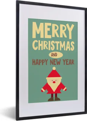 Produktbild von MuchoWow® MuchoWow® Gerahmtes Poster Illustration - Weihnachten - Weihnachtsmann - Zitate - Blau - Vintage 40x60 cm - Poster mit zchwarzem Bilderrahmen - Poster in Rahmen