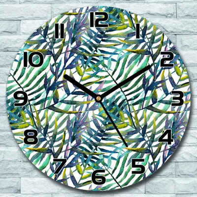 Produktbild von Wanduhr aus Glas Rund fi 30 Blätter Aquarell Quarz Deko Schlafzimmer Büro