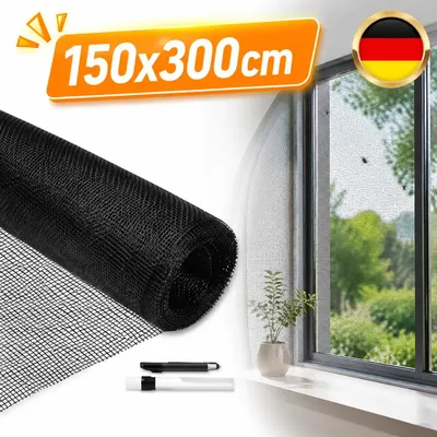 Productafbeelding van Glasvezel vliegenhor 150x300 cm, insectenwerend, vervangingsnet, zwart, muggennet