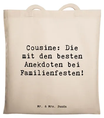 Produktbild von Mr. & Mrs. Panda Shopping Tasche Spruch Cousine Anekdoten - Transparent - Geschenk, herzerwärmende Sprüche, Geschenke, Laptoptasche, Dankeschön, Tote Bag, Gelächter