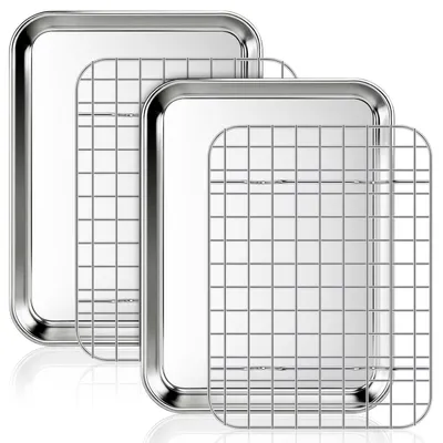 Image de Plaque de cuisson avec grille de refroidissement, en acier inoxydable, 23,5 x 17,5 x 2,5 cm, lot de 2