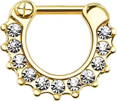 Produktbild von Nasenpiercing Septum Ring Clicker Nasenring Klapp Piercing Nase Zirkonia Kristall Chirurgenstahl gold-transparent 1,2 mm