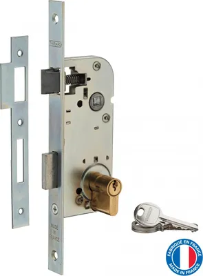 Image de Serrure encastrable à cylindre pour porte d'entrée, axe 40mm, bouts carrés, cylindre 30x30mm, zingué, 3 clés - THIRARD
