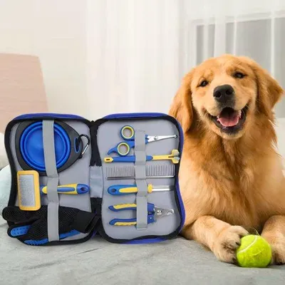 Immagine prodotto di Set da toelettatura per animali domestici con custodia in Pelle fintaPoliuretano- per cani, gatti e animali domestici a pelo lungo