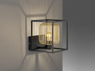 Produktbild von Fischer & Honsel Caydo Wandleuchte E27 metallschirm goldfarben sandschwarz 30433