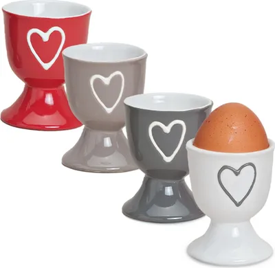 Produktbild von Einfarbige Steingut Eierbecher Landhaus-Stil 4-tlg. Set bunt