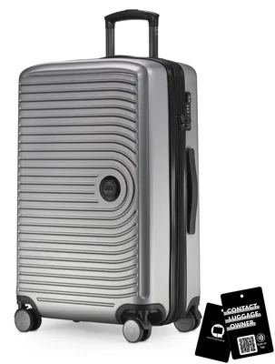Immagine prodotto di Medium - valigia media + targhetta digitale, valigia da viaggio espandibile trolley da check-in 90L dimensione cintura 158 cm doppie ruote trolley TSA, argento opaco