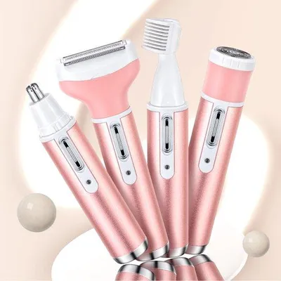 Imagen del producto de Depiladora facial eléctrica 4 en 1 para mujeres: incluye depilación de axilas, nariz y cejas. Recargable, con cabezal desmontable y lavable. Color rosa