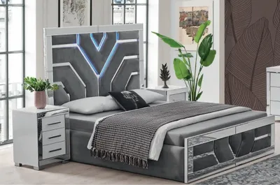 Zdjęcie produktu dla Komplet do sypialni, 3-elementowy – łóżko i 2 stoliki nocne o eleganckim designie