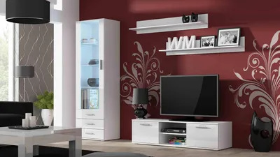 Produktbild von Furniture24 Wohnwand SOHO 7 modernes Wohnzimmer Weiß / Weiß Hochglanz
