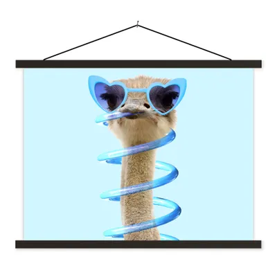 Produktbild von MuchoWow® Textilposter Strauß - Sonnenbrille - Blau - Tiere 40x30 cm mit schwarzem Rahmen - Dekorationen