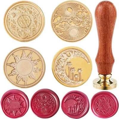 Produktbild von Wachs Siegel Stempel Set - mit 1 Teil Holz Abdichtung Stempel Griff für Hochzeit - Geburtstag - Briefe - Einladungen - Geschenk Verpackung