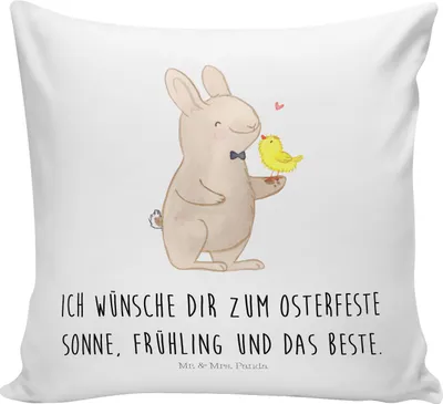 Produktbild von Mr. & Mrs. Panda Dekokissen Hase Küken - Weiß - Geschenk, Sofa, Polster, Kleines Kissen, Sofakissen 40x40, Deko, Ostern