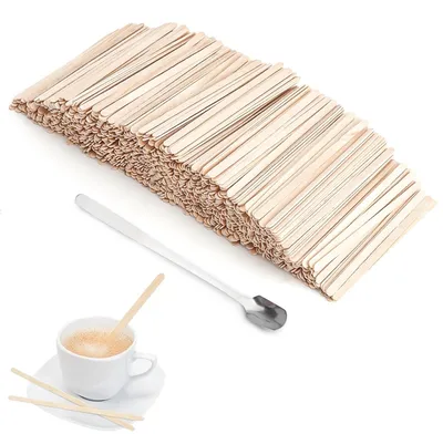 Productafbeelding van Roerstaafjes van hout, 1000 stuks + koffielepel roestvrij staal, 13 cm