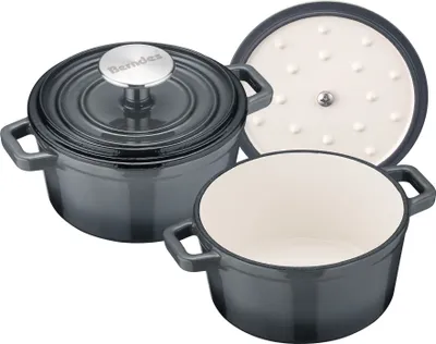 Produktbild von 2-tlg. Set (Servier-)Topf 14 cm, Gusseisen, grau/schwarz - b.iron